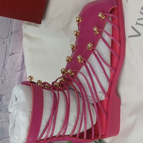 COPY - Vivienne Hu VHNY Leather Cage Sandals Fuchsia NIB - Picture 4 of 15